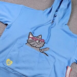 Bobs From Skechers Hoodie Womens Large Blue Pullover Cat Graphic Short Sleeve